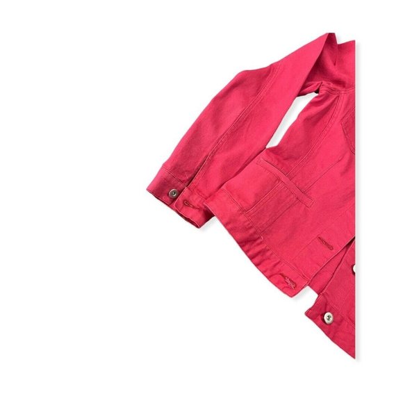 Cranberry Red Jean jacket Explore Cotton Blend Stretch Spring Pockets - Picture 3 of 6